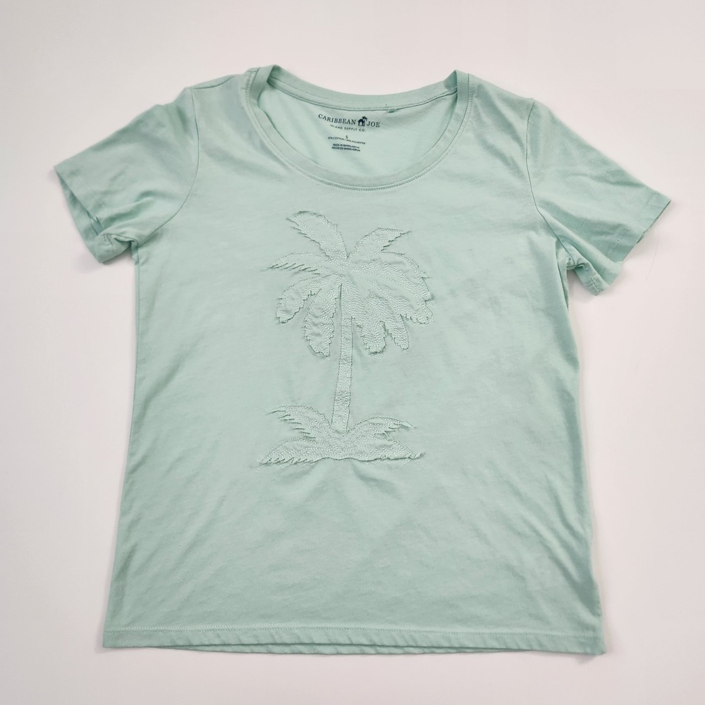 Caribbean Joe Island Supply Co. Women's Mint Green Palm Tree T Shirt Size S